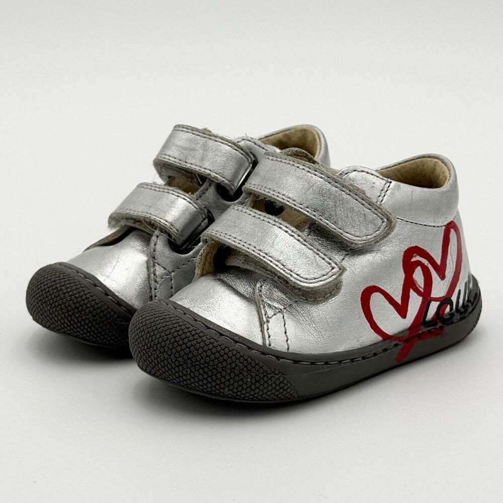 Naturino Silver High Top Hook and Loop Leather Toddler Sneakers Embellished with